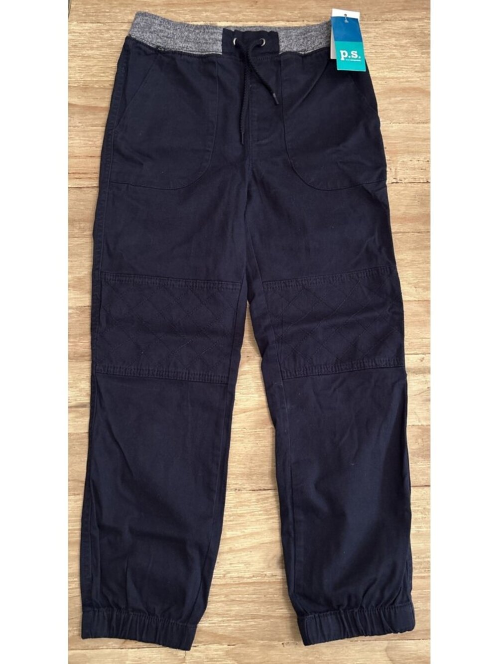 P.S. Aeropostale Boys 8 Twill Jogger Pants Navy Elastic Waist Cuffs Drawstring
